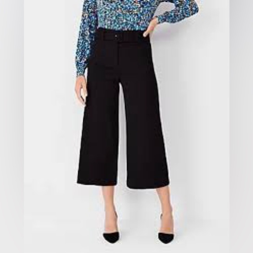 NWT Belted Culotte Pant in Black - Ann Taylor Size 10 - Ribbed Textured Pant